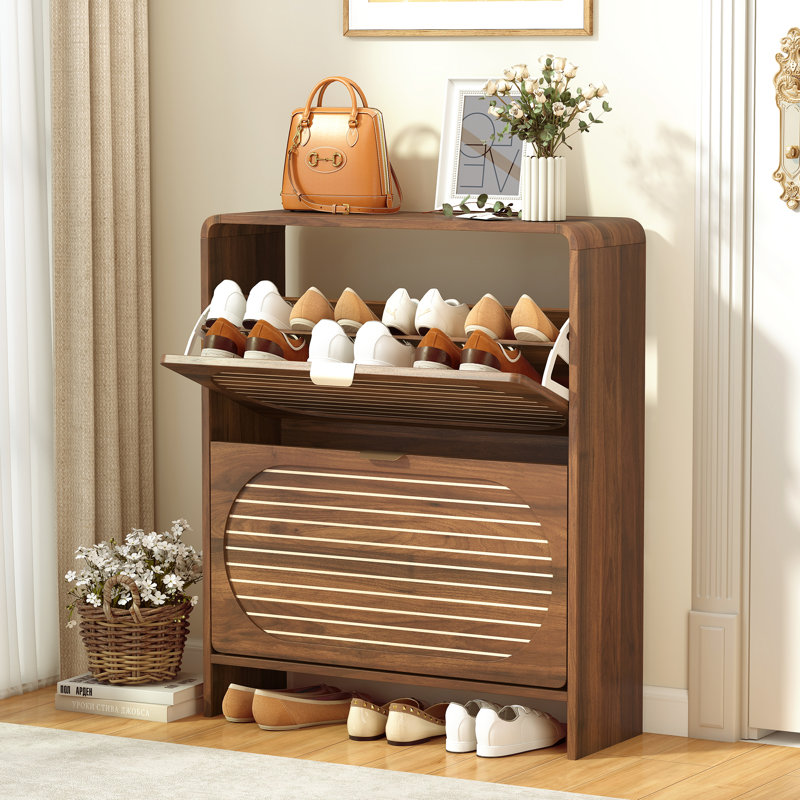 16 Pair Shoe Storage Cabinet, Walnut