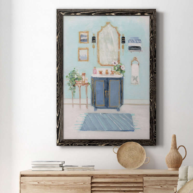 «Blue Bath II», peinture sur toile encadrée, H 31,5 po x l 23,5 po x P 1,5 po, Noir
