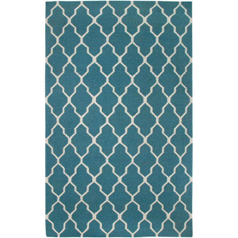 Tapis bleu / blanc Swing Dhurrie, Rectangle 8 pi x 10 pi