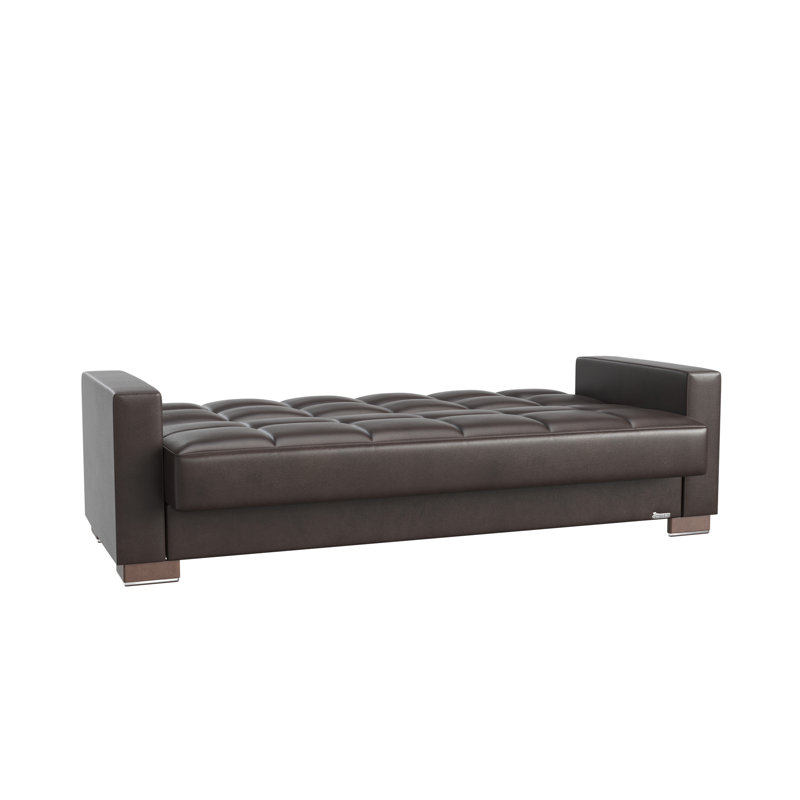 Canapé-lit rembourré convertible avec rangement, Brun