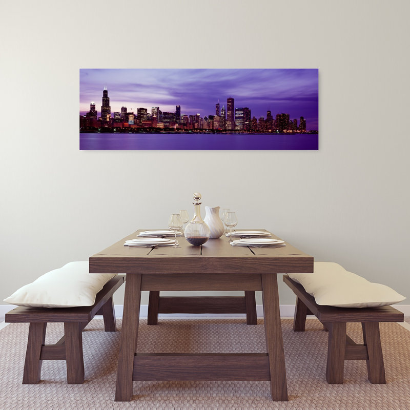 Skyscrapers In A City Lit Up At Night Chicago Illinois USA by Mark Segal - Wrapped Canvas Panoramic Print