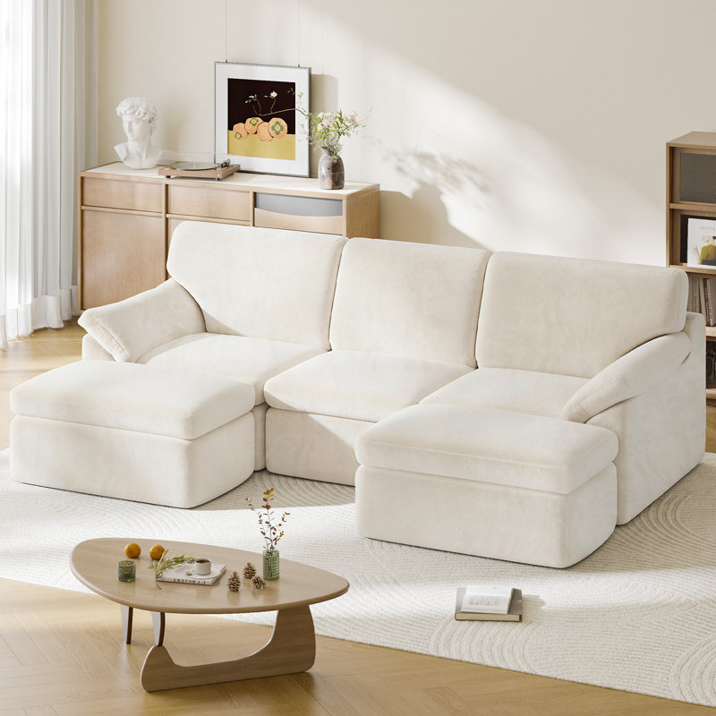  2.4m Sofa 5-Seater Chenille Foam Modular Sectional Sofa, Beige