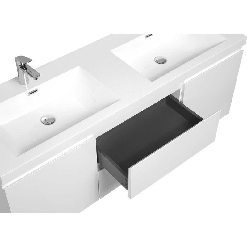 Meuble-lavabo double 59,0 po avec plateau en résine Raichelle