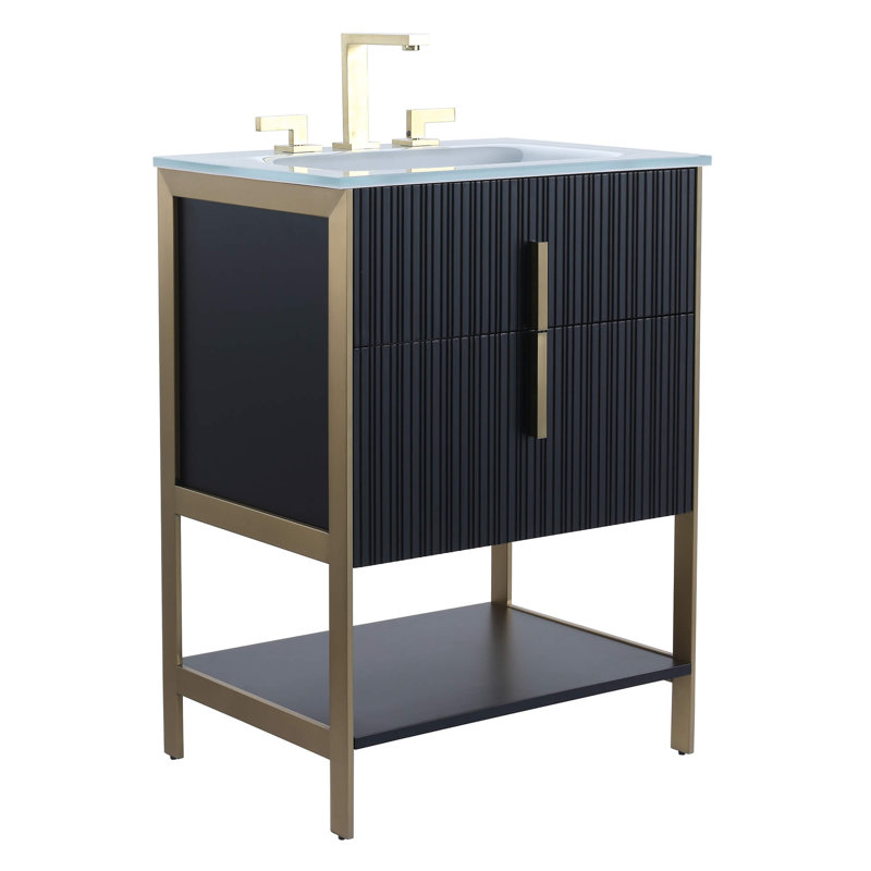 Mirutil Single Bathroom Vanity with Top, Black Matte, Satin Brass