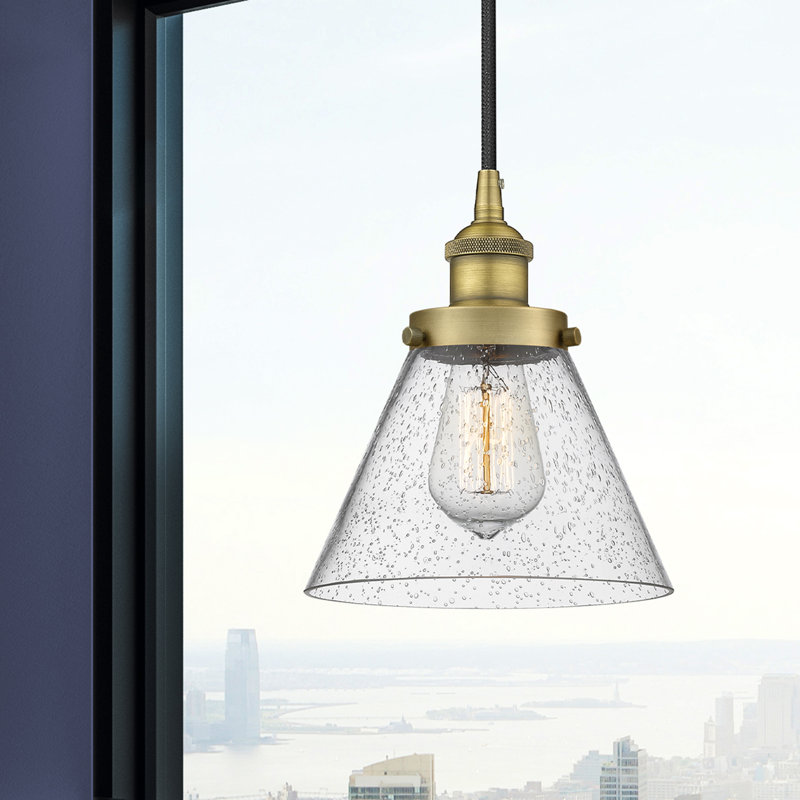 Luminaire suspendu conique à 1 lumière Buckholts, H 9,75 po x l 7,75 po x P 7,75 po, Laiton brossé