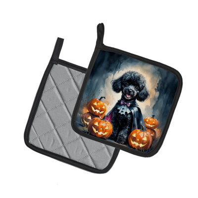 Paire de porte-pots d'Halloween caniche noir