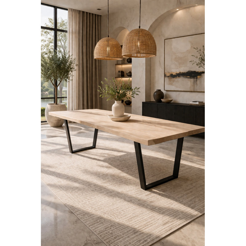 Table de salle à manger en bois massif 94 po Live Edge - Blanc, H 30 po x L 94 po x l 40 po, Blanc
