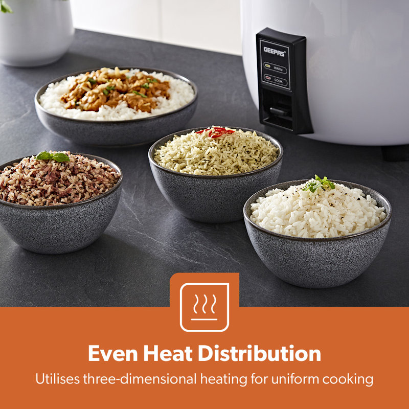 GEEPAS Commercial Rice Cooker Non-Stick Aluminum Removable Inner Pot Auto Switch Stainless Steel Lid with Measuring Cup & Spatula