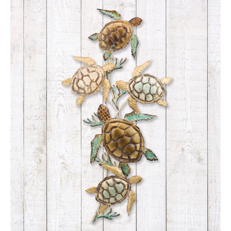 Décoration murale d'extérieur en forme de tortue de mer en métal 44 pouces avec finition multicolore pour une utilisation intérieure et extérieure