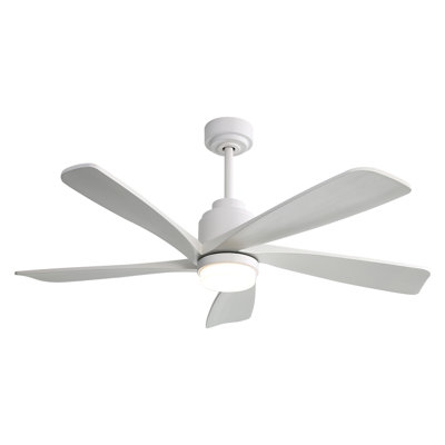 Ventilateur de plafond moderne de 52 pouces avec lumière DEL à intensité variable et 5 pales en bois massif avec moteur à courant continu réversible et télécommande