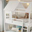 Lit superposé simple au dessus d'une maison double avec échelles, glissières et rangement, maisonnette pour chambre d'enfant, blanc