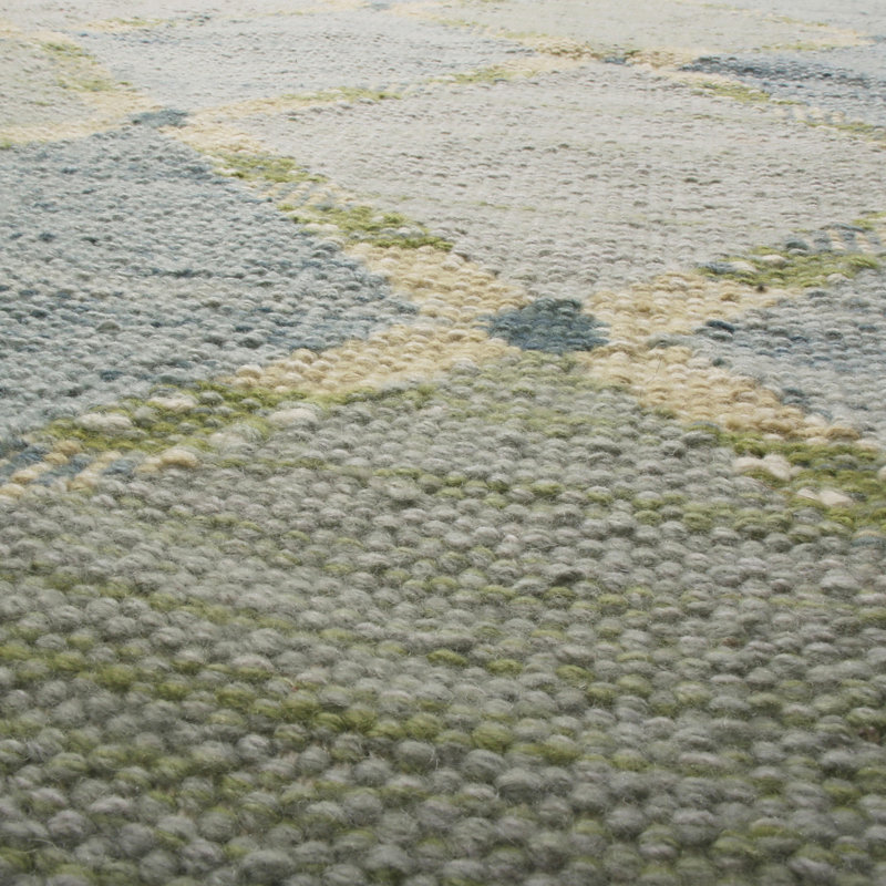 Rug & Kilim’S Scandinavian Inspired Green And Blue Geometric Wool Rug, Rectangle 6' x 9'