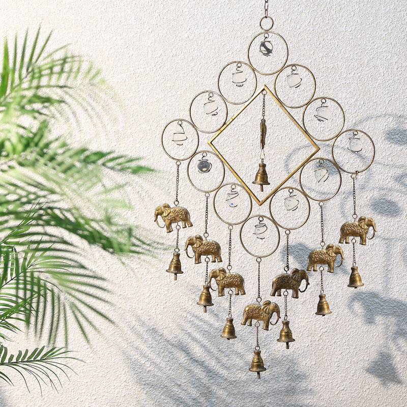 40,4 po Long carillons en métal de style bohémien avec accents d'éléphant