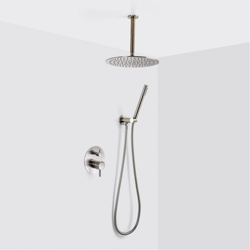 Metro 2-Way Pressure Balance Trim Complete Shower Set - Ceiling Mount - 12" Brass, Brushed Nickel