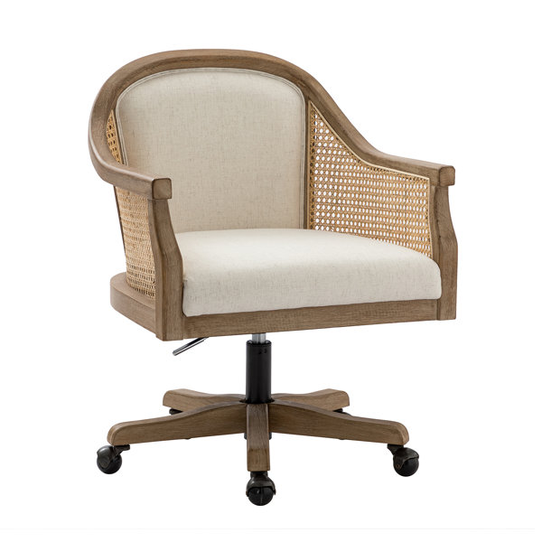 Retro Bamboo Rattan Woven Backrest Chair Office 360-Degree Swivel and Lift  Computer Chair Study Office Chair Single Seat