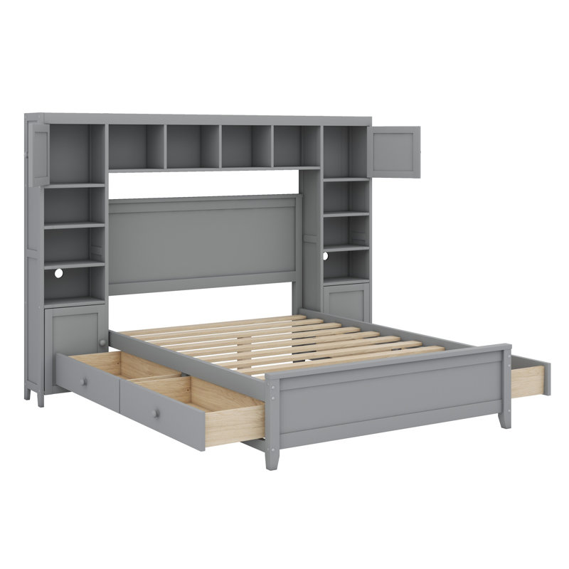 Lit plateforme double avec rangement double, gris