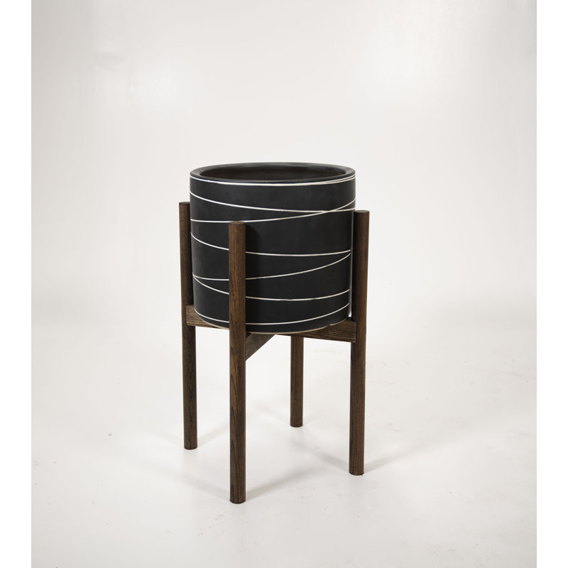 Carnel Ceramic Pot Planter, Dark Walnut