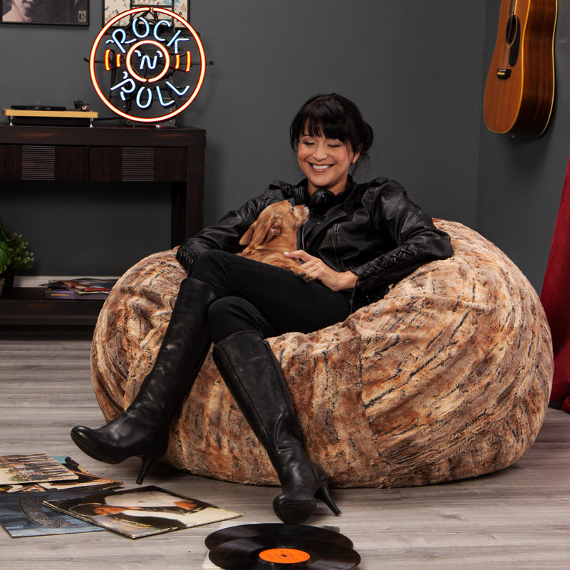 Saxx 4 Ft Plush Round Bean Bag - Premium Luxe Faux Fur, Red Fox