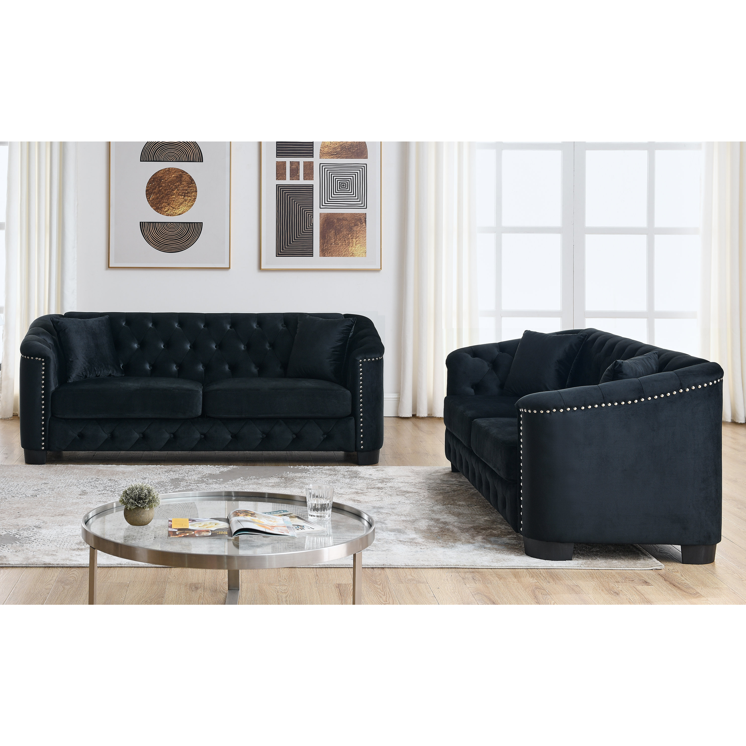 Rosdorf Park 6-Seater Chesterfield Sofa Set, 3+3 Velvet Tufted Couches