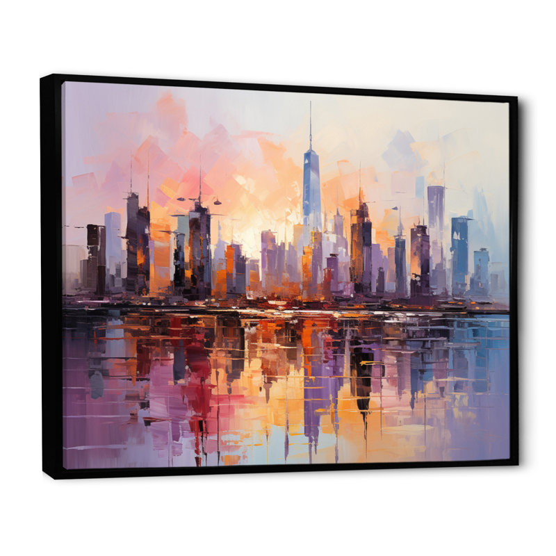 «Skyscrapers Giants Plastel II», reproduction sur toile, H 16 po x l 32 po x P 1 po, Cadre flottant noir