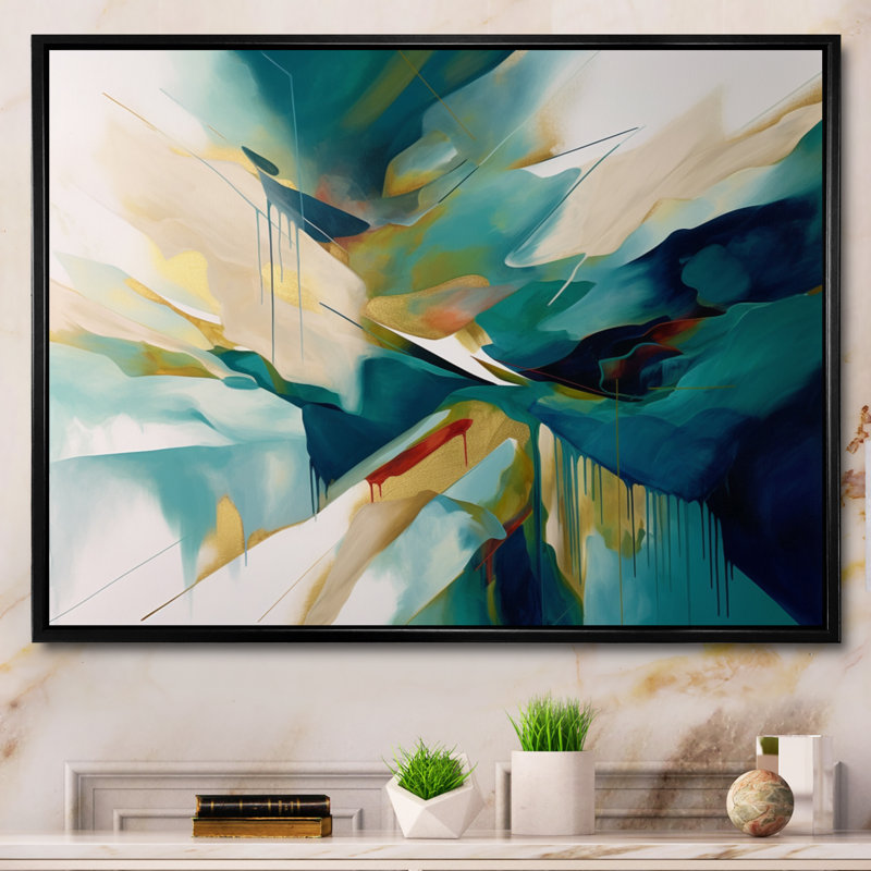 Crème et vert harmonique Convergence II, reproduction d'art sur toile, H 30 po x l 40 po, Encadrement doré