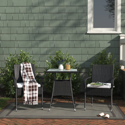 Frazer 2 - Person Wicker Patio Dining Set with Square Table , Cushions Included