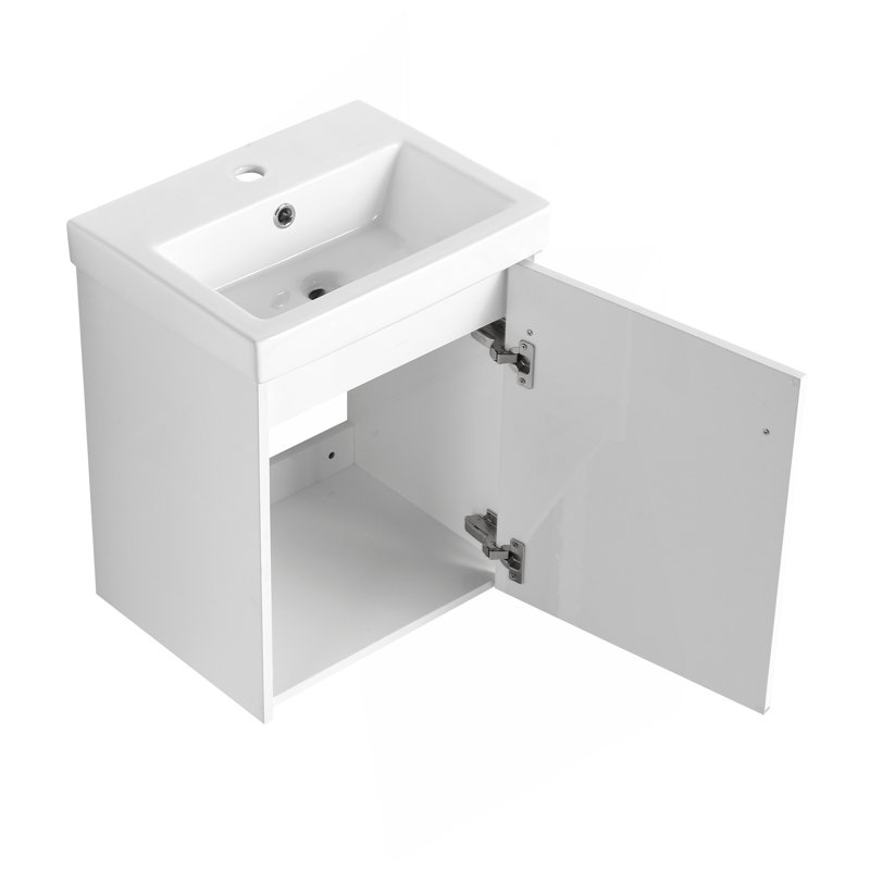 18'' Floating Wall-Mounted Bathroom Vanity With Ceramic Sink & Soft-Close Cabinet Door, For Small Bathroom, Glossy White