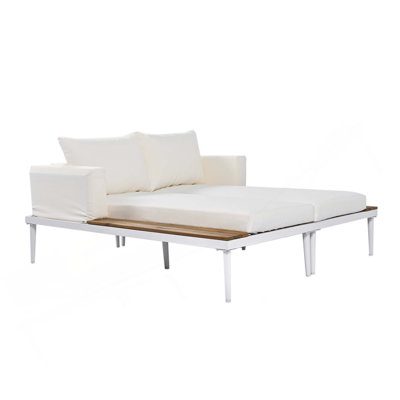Modern Outdoor Daybed Patio Metal Daybed With Wood Topped Side Spaces For Drinks, 2 In 1 Padded Chaise Lounges For Poolside, Balcony by Latitude Run