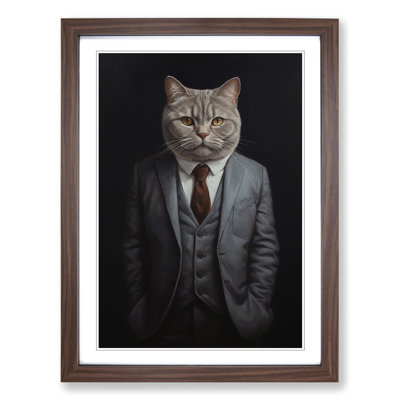 British Shorthair Cat In A Suit No.2 - Single Picture Frame Print on Wood