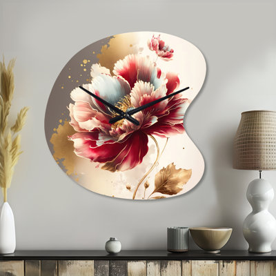 Horloge murale Bold Red Floral Design II - Floral