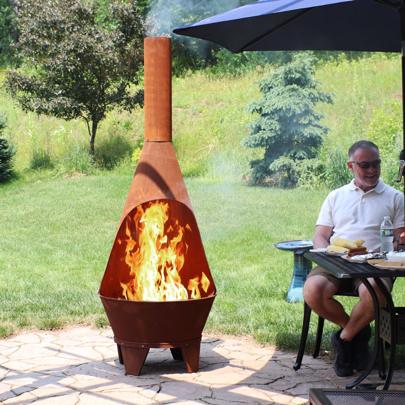Barrow Tapered Steel Wood Burning Chimnea, 75" H x 30" W x 30" D