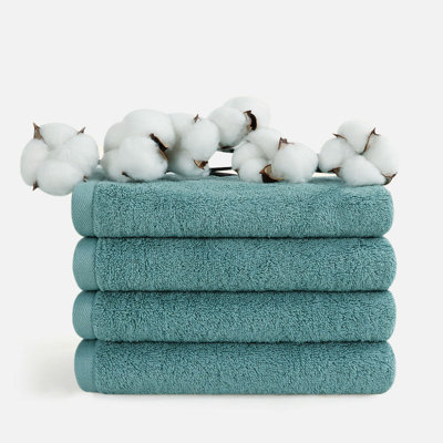 Hand Towels with Hanging Loop (4-Pack 16x28in), Organic Cotton, Siro Spun, Quick-Dry & Super Absorbent Durable for Bathroom & Gym, Commercial-Grade Bulk Vacuum-packed, OEKO-TEX Certified
