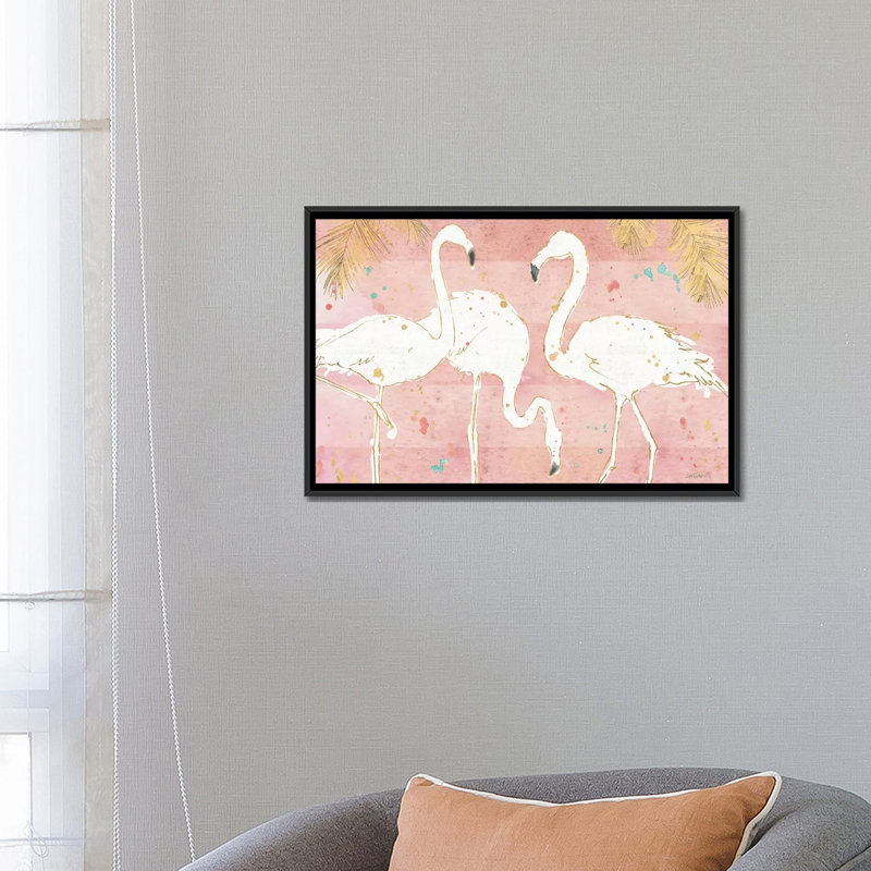 « flamant rosee iv », reproduction d’art sur toile tendue, H 32 po x l 48 po x P 1,5 po, Toile avec cadre noir, Pas de tapis