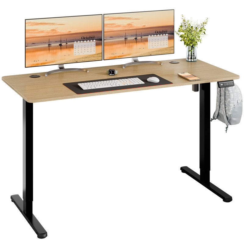 Bureau debout électrique à hauteur ajustable, H 46,5 po x l 55,1 po x P 23,6 po, Naturel / Noir