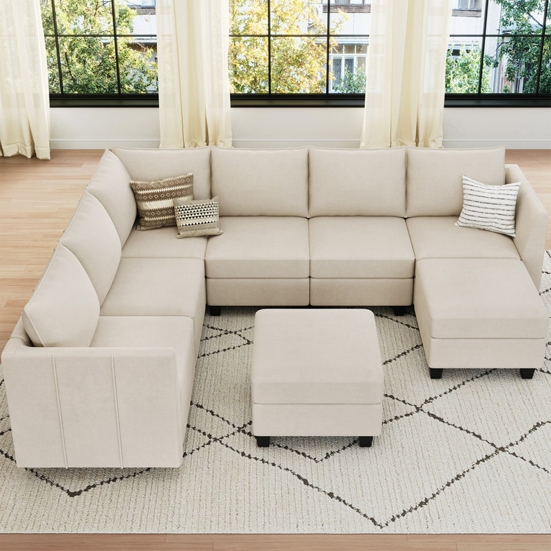 Allinson 9-Piece U Shaped Velvet Freely Combined Modular Sofa L-Shaped Solid Wood Sectional Storage Couch Livingroom Sofa with Ottoman