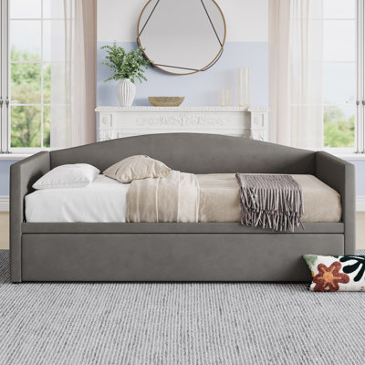 Twin Size Daybed With Extended Pop Up Trundle, Upholstered Sofa Bed Daybed, Space-Saving Twin To King Design, Perfect For Guest Room, Velvet