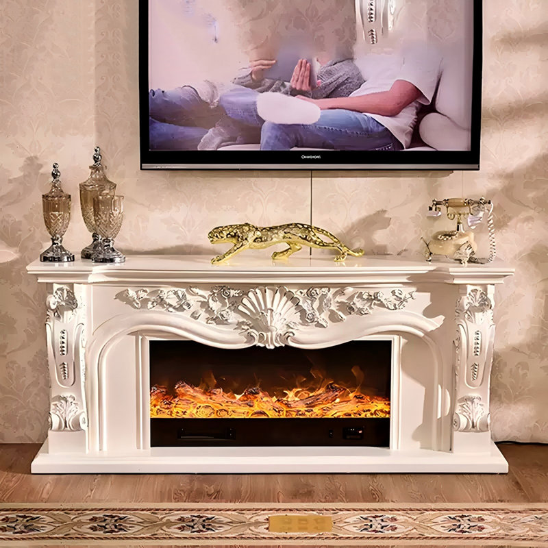 62.99"L×27.56"Ivory White Heating System Landscape Electric Fireplace, 27.56" H x 62.99" W x 12.99" D, Ivory