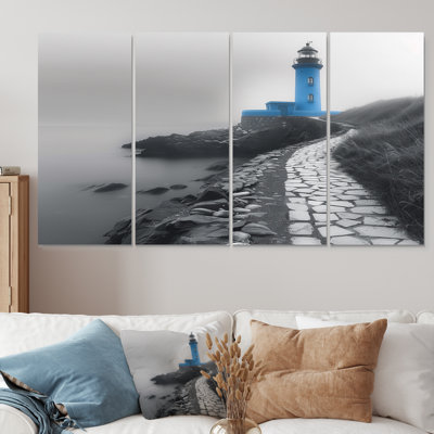 Ensemble de reproductions d'art murales bleues avec phare monochrome en hiver II