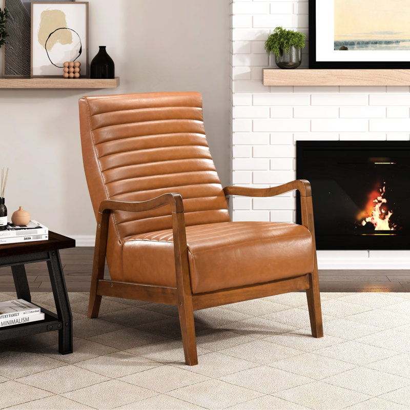 Chaise d'appoint en similicuir brun et meubles en bois d'hévéa massif avec revêtement
