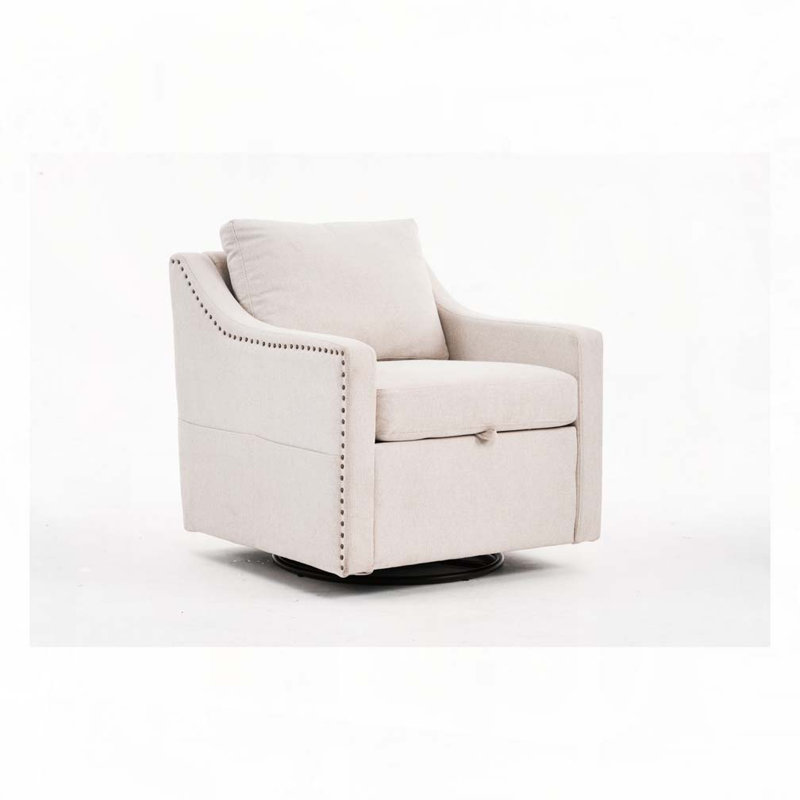 Fauteuil d'appoint pivotant en tissu Elacqua, Lin beige