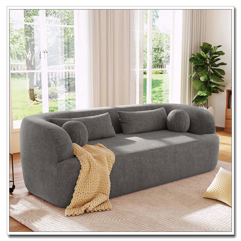 Canapé rembourré avec coussins 86 po Chenille, Gris