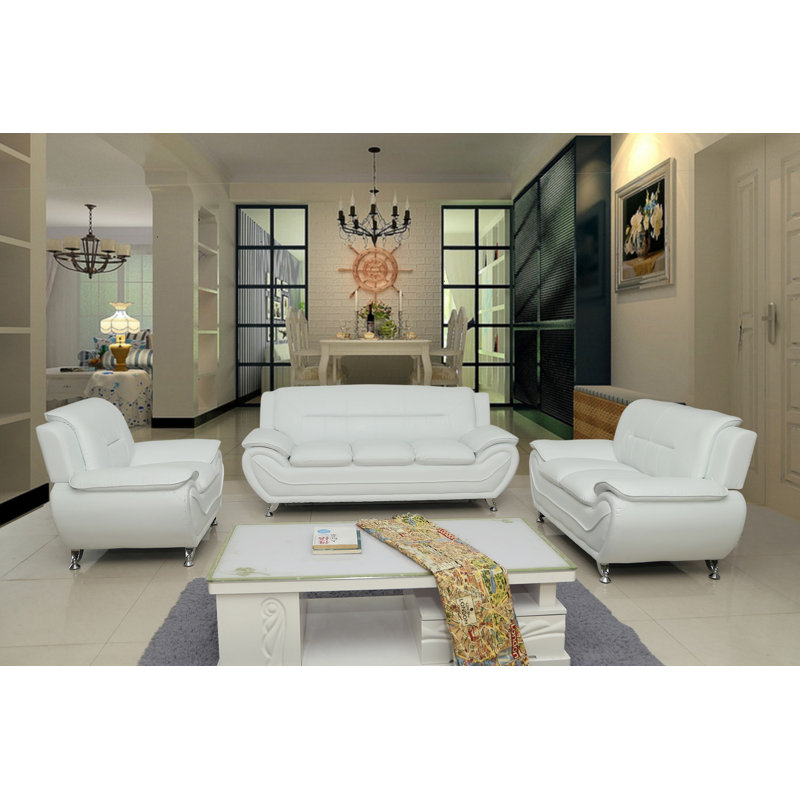 Ensemble de salon en similicuir Segura, Similicuir crème / blanc