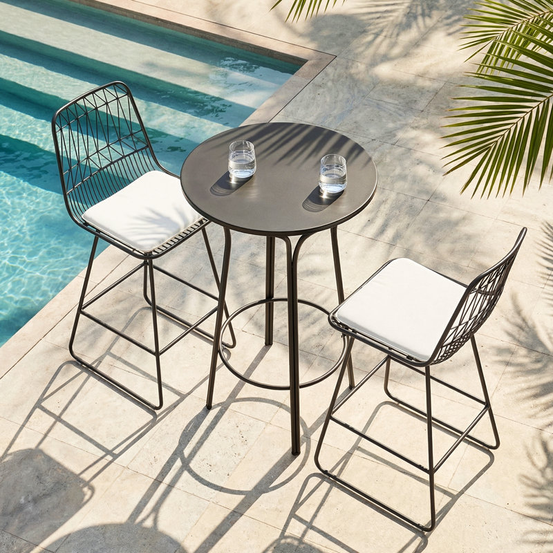 Tabouret de bar géométrique moderne avec coussin 26,25 po Nico, Noir