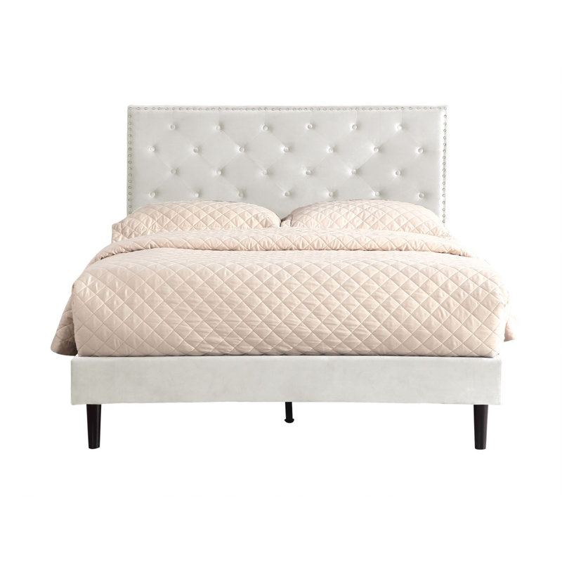 Avrah Upholstered Wingback Bed, Beige, Full