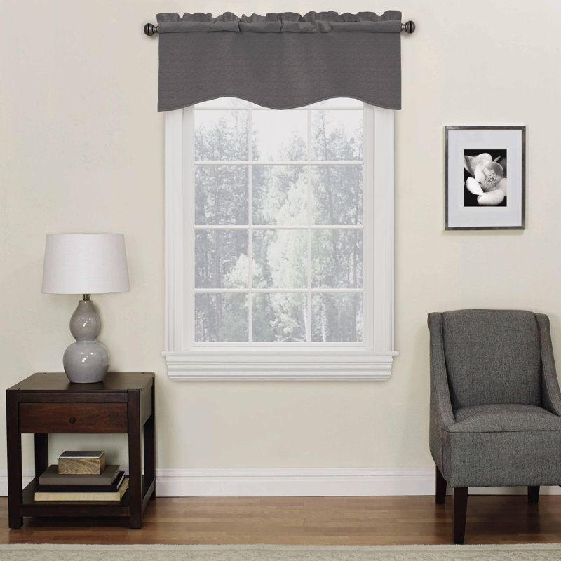Charcoal Scalloped Blackout Rod Pocket Valance, 42" x 18"