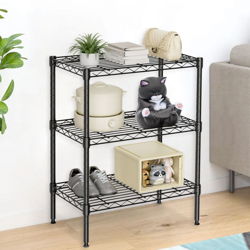 Étagère de rangement réglable en fil métallique robuste à 3 niveaux - Organisateur de tablettes sur pied polyvalent pour la cuisine, la salle de bain et la buanderie