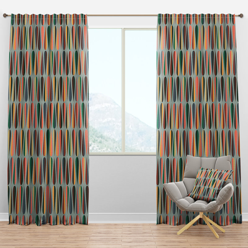 Retro Abstract Drops V - Mid-Century Curtain - Velvet Room darkening - 1 panel, 52"W x 84"L, Teal