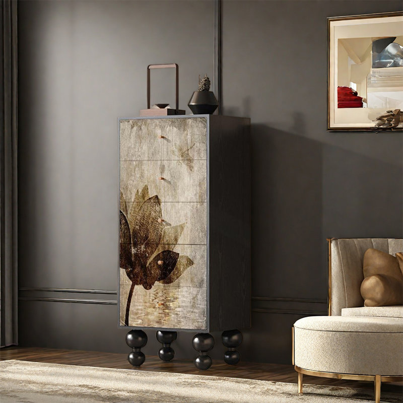 Pine Five Drawer Decorative Cabinet, Black