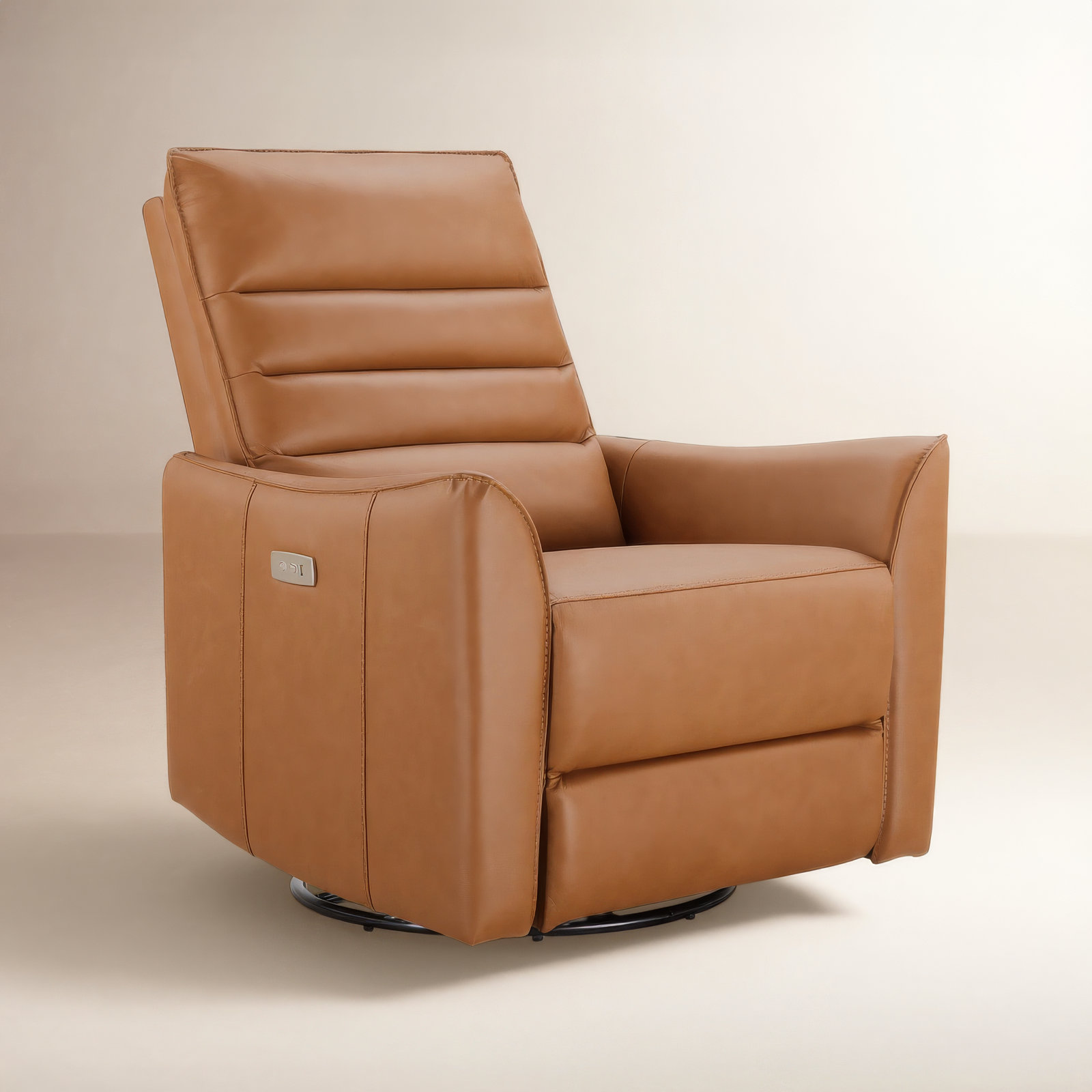 Gabi 33" Genuine Leather Swivel Power Recliner, Orange
