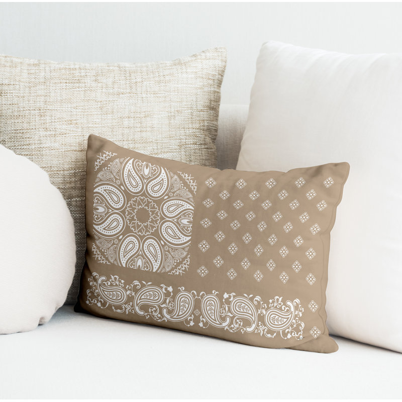 Paisley Outdoor Reversible Throw Pillow, Beige